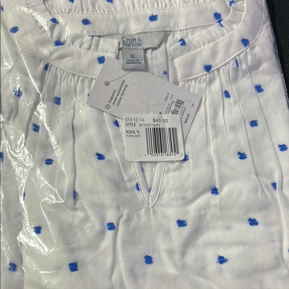 Croft & Barrow White Blouse with Blue Accents